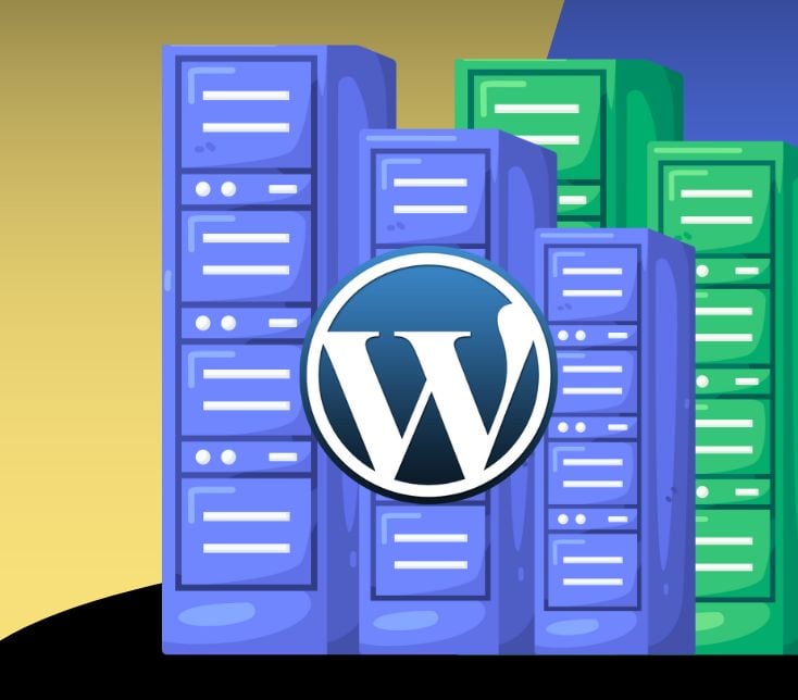 Picture of servers with WordPress logo