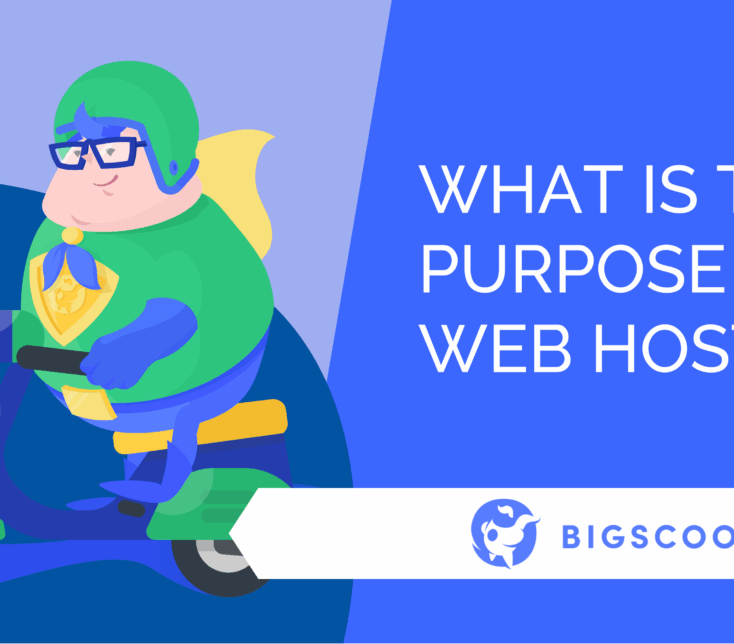 Cartoon Big Scoot mascot on a motorcycle wearing a helmet