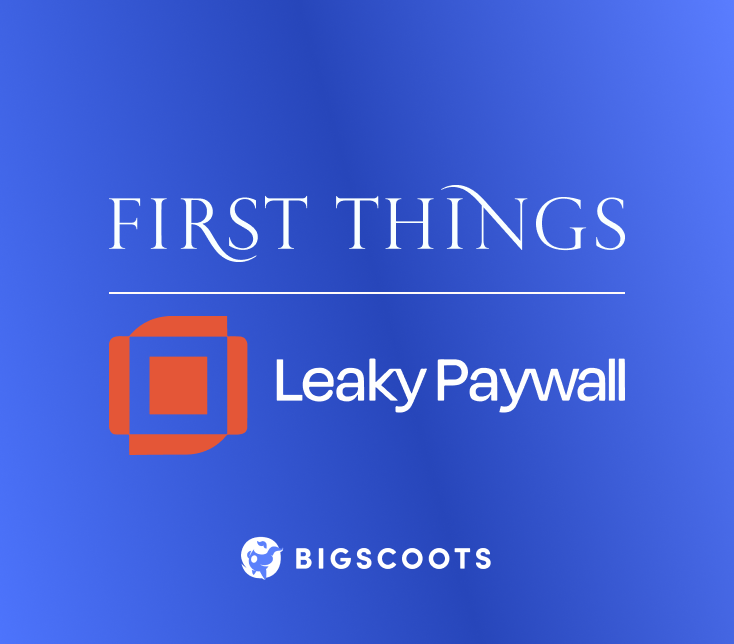 Featured case study image with first thing and leaky paywall logos